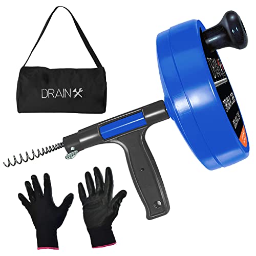 DrainX Pro 35-FT Steel Drum Auger Plumbing Snake | Drain...