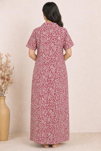 Image of Bahumaan Pure Cotton Nighty for Woman | Floral Gown for Women Nightwear with Pocket | Cotton Nighty for Women Stylish | Maxi for Women Cotton