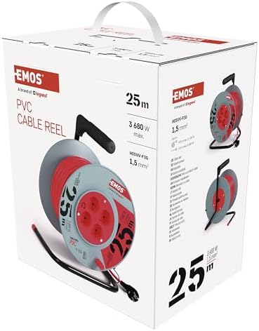 Bild 5 - EMOS - Kabeltrommel 25m - 4 Schuko-Steckdosen - 230 V, 16 A, 3680 W - hochwertige PVC-Isolierung - H05VV-F3G 1,5 mm2 - Überhitzungsschutz - IP20 für Innen