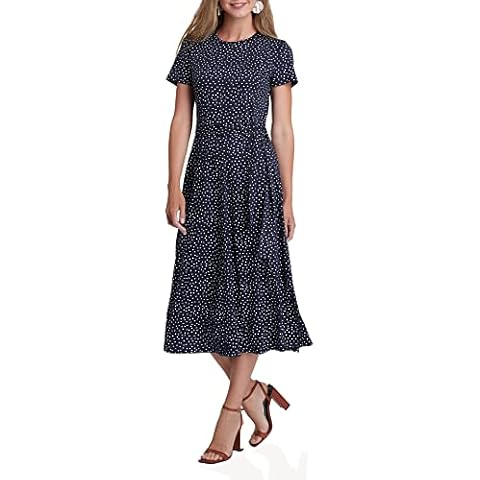 oodji Ultra Vestido Midi Azul con Cinturón Cover