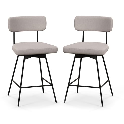 HOMASIS Juego de 2 taburetes de bar de tela, taburetes de cocina giratorios y ajustables, sillas altas para península de cocina con estructura de metal, silla con reposapiés y respaldo para cafetería