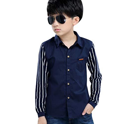 Kids Boys Gentleman Dress Shirt Teen Tops Clothes Baby Trendy T-Shirt Long Sleeve Stripe Button-Down Shirt Fall Tops
