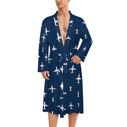 Peignoir de bain pour homme kimono léger blanc à imprimé avion pour la sortie de douche
