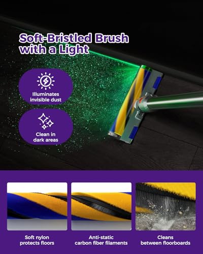 Image of V15 Optic Soft Cleaner Head for Dyson V7 V8 V10 V11 V15 Detect Vacuum Replacement Parts, Upgrade Fluffy Roller Head with LED Green Light, Hardwood Floor Attachment Brush Accessories for Dy-Son | Head | Head