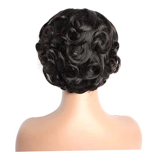Perruque courte noire naturelle en cheveux brésiliens bouclés