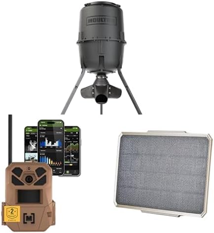 Moultrie Gravity Deer Feeder with 3.4W Solar Panel Power Pack and Moultrie Edge 3 Cellular Trail Camera Bundle