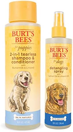 Burt's Bees for Pets Combo Pack: Tearless 2 in 1 Shampoo and Conditioner and Spray for Puppies with Buttermilk & Linseed Oil | Cruelty Free, Sulfate & Paraben Free, pH Balanced for Dogs (Bundle22)