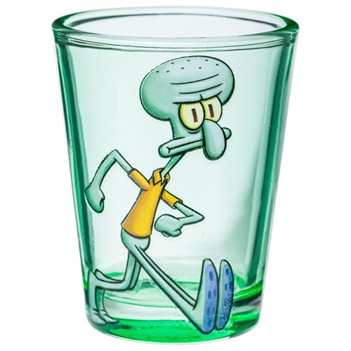 Image of Silver Buffalo SpongeBob SquarePants 4 Piece Mini Glass Set Featuring SpongeBob SquarePants, Patrick Star, Squidward, and Sandy Cheeks, 1.5 Ounces