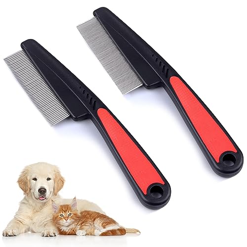 Monsully 2 Piezas Peine para Piojos y Pulgas para Perros, Peine para el Cuidado de Perros y Gatos Peine Anti Pulga Perros y Gatos Peine Removedor Mancha Lágrima Peines para Perros Gatos