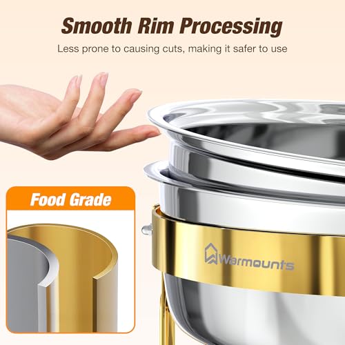 WARMOUNTS 6L Gold Chafing Dish Buffet Set - 4 Pack Round Stainless Steel Food Warmers with Glass Lid & Lid Holder for Catering Events - Image 6
