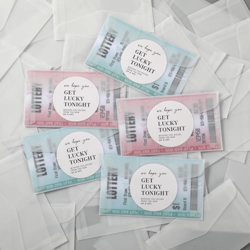 AmazingSpark 200 Sets Wedding Lottery Ticket Envelopes with Stickers 4.25x2.5'' Mini Lotto Ticket Holders We Hope You Get Lucky Tonight Stickers for Bachelorette Bridal Party Favors