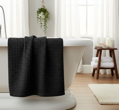 DEMMEX Organic Cotton Waffle Weave Turkish Towel Set for Bathroom, 100% Oeko-TEX Certified Super Soft Turkish Cotton, Lightweight & Quick Dry, 1 Bath & 2 Large Hand Towels, 30x60/20x30 in., Navy Blue - Thumbnail 4