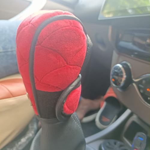 Image of YOURKARTS.COM Car Gear Knob Cover Velvet Soft Touch - Universal Gear Shift Knob Protector, Anti-Slip & Dustproof Gear Shifter Cover for Car Interior Accessories (Red)