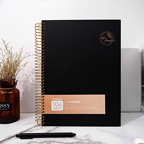 8.5 X 11 Large Spiral Notebook Hardcover Spiral Notebook 3 Subject Spiral Notebook For Note Taking 100Gsm Premium Paper 104 Sheets College Ruled Journal For School Office Supplies Writing Journal,Black #TOP6