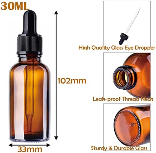 SONGQEE Amber Brown Glass Bottles with Dropper Pipette, 30ml Dropper Bottles Empty Eye Glass Dropper Bottles for Storage Essential Oils, Perfumes and Cosmetics(with 2 Funnels + Labels)