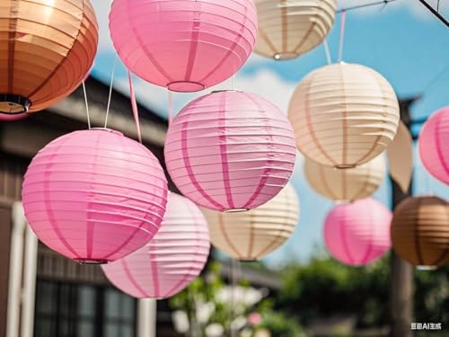 Image of Pink Brown Paper Lanterns Decorative 12pcs Party Hanging Decorations for Western Cowgirl Party Birthday Retro Rodeo Party Supplies for Girls Baby Shower Western Room Decor