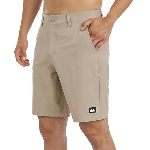 Quiksilver Mens Regular Fit Fixed Waist Water Friendly Active Hybrid Shorts Solid Design - Taupe 32