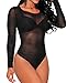 Womens Sexy Long Sleeve Sheer Mesh Corset Bodysuit Black Medium