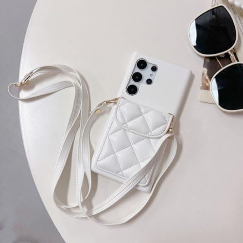 Étui Samsung Galaxy A22 blanc coque portefeuille cuir avec lanière bandoulière