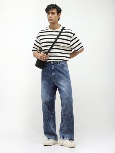 Image of Urbano Fashion Men's Loose Baggy Fit Cut and Sew Panelled Jeans Non-Stretchable