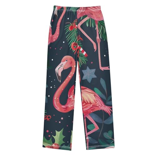 Flamingo Pine Branch Boys Long Pants Soft Trousers Elastic Waist Kids Lounge Bottoms with Pockets S-XL