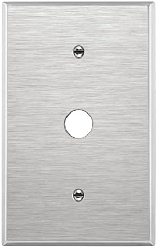 ENERLITES 0.625" Diameter Hole Phone Cable Metal Wall Plate, Corrosive Resistant, Over Size 1-Gang 5.5" x 3.5", 7761O, 430 Stainless Steel, UL Listed, Silver