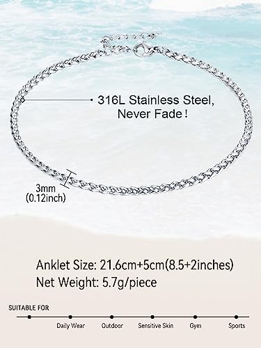 Image of FaithHeart Waterproof Ankle Bracelets for Women, 1 /2 /3Pcs Non Tarnish Stainless Steel Layered Anklet Set Paperclip Figaro Cuban Link Chain Dainty Summer Beach Jewelry Gift Adjustable Size