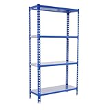 Simonrack Schwerlastregal, Lagerregal, 150x100x50 cm, Metallregal, Kellerregal, Biegestelle 180 kg, 4 Fachböden, Blau/Verzinkt - Simonclick