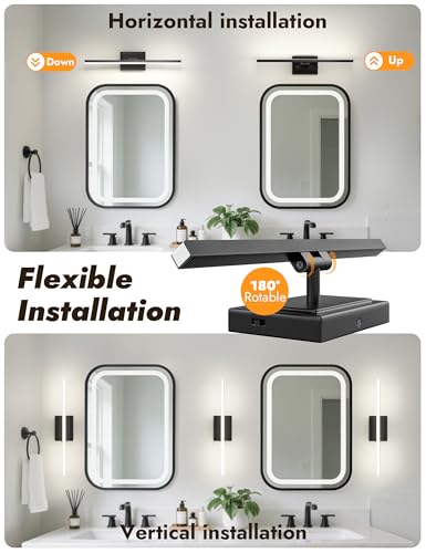 Image of NIORSUN 24 Inch Modern Bathroom Light Fixture, 14W 5CCT Dimmable LED Black Bathroom Vanity Lights Over Mirror, Vanity Lights for Bathrooms Restroom Mirror- ETL Certified