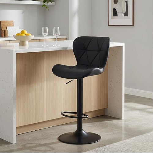 Image of HealSmart Bar Stools Set of 2, Adjustable Faux Leather Swivel Bar Stools, Counter Height Bar Chairs with Back for Kitchen Island, 360 Swivel, 300 lbs Capacity, Black