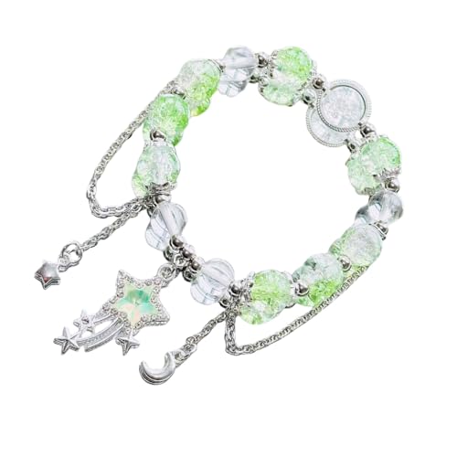 [ECVGHD] Colorful Crystal Beaded Bracelet Star and Moon Charm Stretch Jewelry for Women