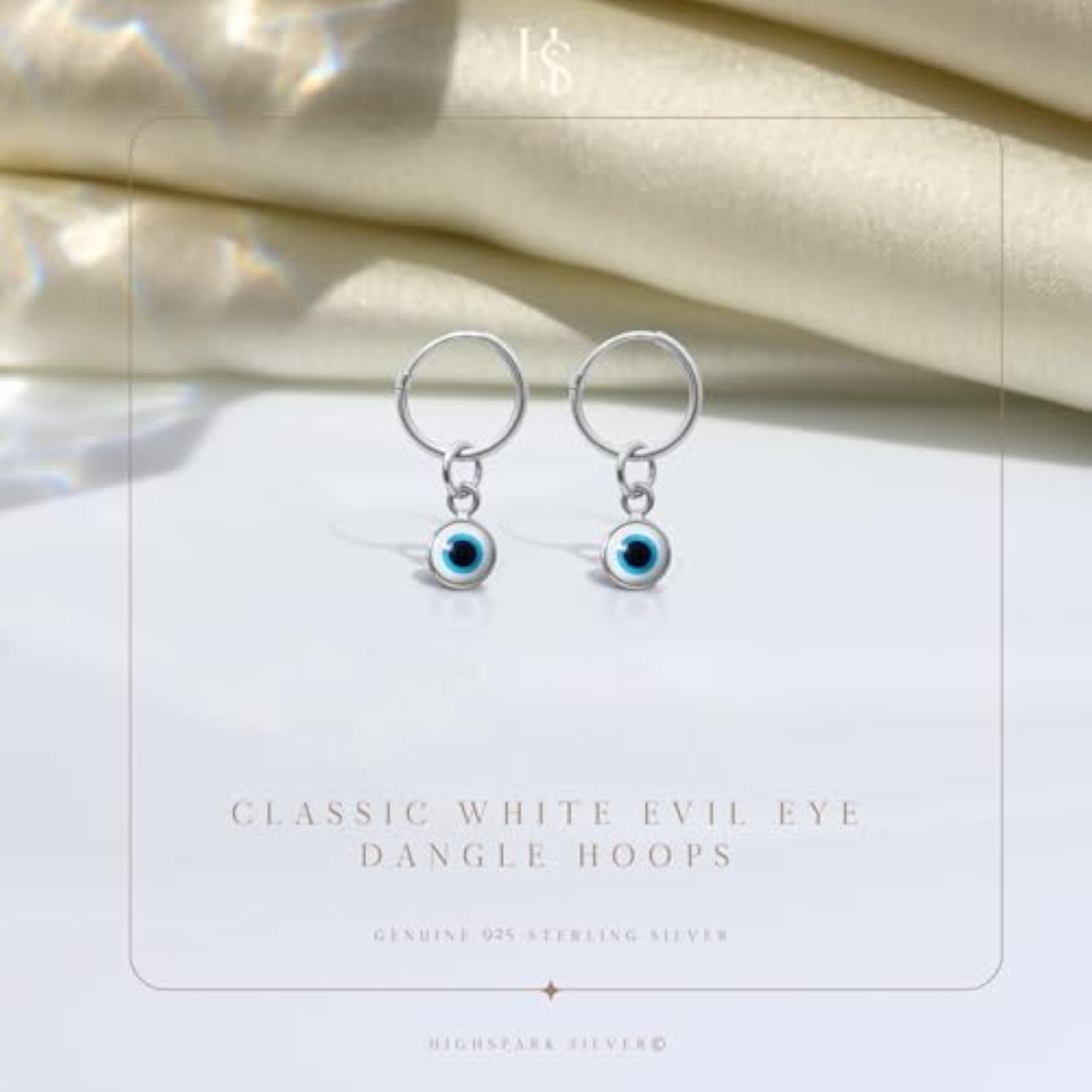 Women's 925 Sterling Silver Evil Eye Hoop Earrings, Stunning Shine