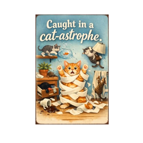 Caught in a Cat-astrophe Vintage Tin Sig…