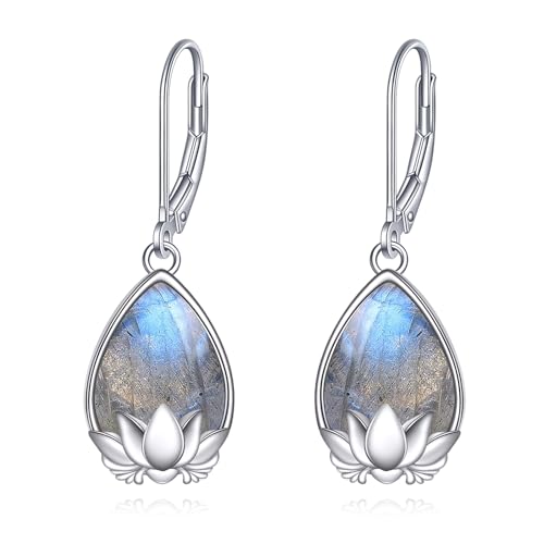 Boucles d'oreilles labradorite lotus en argent 925 AXELUNA