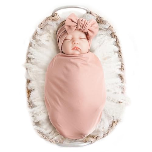 Konssy Baby Girl Newborn Receiving Blanket with Headband Set Baby