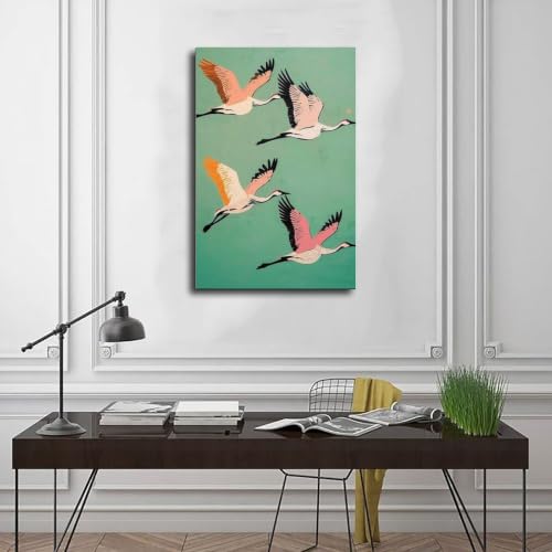 Toile rétro japonais grue et faune avec impression haute définition