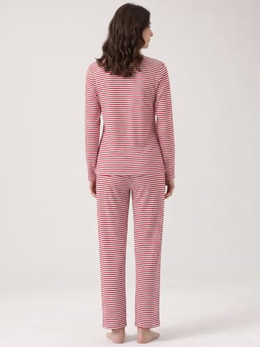 Image of Latuza Women's Petite Cotton Pajama Set Striped Button Down Pjs