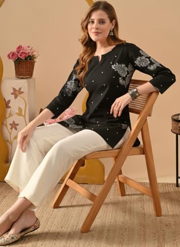 Image of RAINDROP Women's Printed Short Kurti for Girls | Regular Wear Flared Tunic Top | Stylish & Comfortable Rayon Kurti |Short Kurti Top