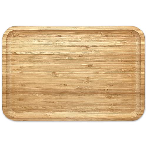 Bam&Boo Natural Bamboo Serving Tray Minimalist Rectangular — Food, Storage, Decor For Breakfast, Parties, Weddings, Picnics (14" X 9.5") #TOP3