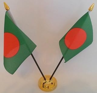 Bangladesh Bangladeshi 2 Flag Desktop Table Display With Gold Base