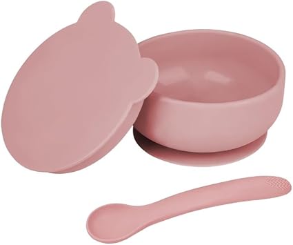 Meleni Baby 2li Bebek Beslenme Seti - Vakumlu Silikon Kapakl  Mama Kasesi - Di  Ka y c  Mama Ka  - Pembe