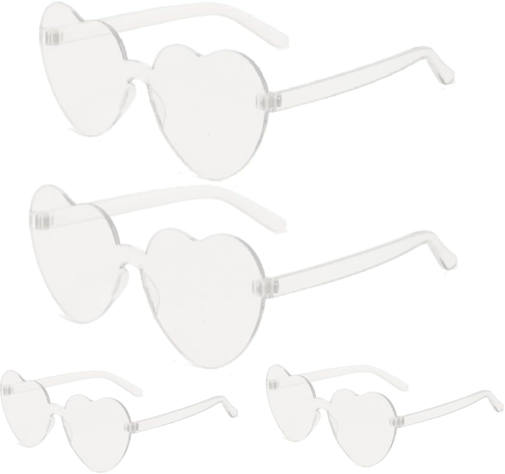 4 Pcs Heart Shaped Sunglasses for Women Girls Cute Fun Glasses Neon Aesthetic Sunglass Party Prom Accessories