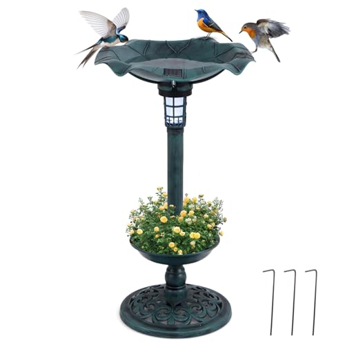 GOPLUS Vogeltränke stehend, Vogelbad Winterfest mit Solar Licht & Blumentopf, Vogelbrunnen Retro, Garten Tränke Bad für Wildvögel, Wassertränke für Vögel, Bird Bath für Terrasse & Rasen (Bronze) GOPLUS Vogeltränke stehend, Vogelbad Winterfest mit Solar Licht & Blumentopf, Vogelbrunnen Retro, Garten Tränke Bad für Wildvögel, Wassertränke für Vögel, Bird Bath für Terrasse & Rasen (Bronze)