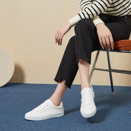 Witwatia Womens White Sneakers Lace Up Canvas White Tennis Shoes Cozy Low Top Walking Shoes for Women4