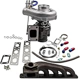 T3 T04E V-band Turbocharger +Turbo Manifold Compatible For BMW E39 E38 E36 E46 Z3 M52 M50 + Oil Line Kit