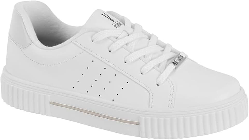 Tênis Branco Feminino Casual Flatform – Pelica Sintética, Cadarço, Solado Antiderrapante e Palmilha Confortável