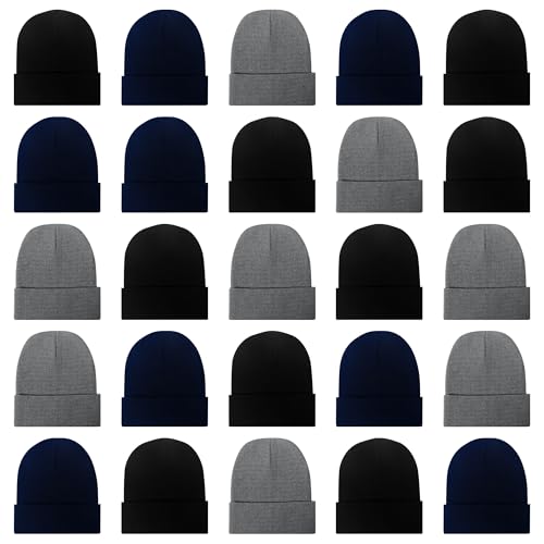 Lot de 25 bonnets d'hiver en vrac tricotés pour homme et femme, coloris assortis en taille unique