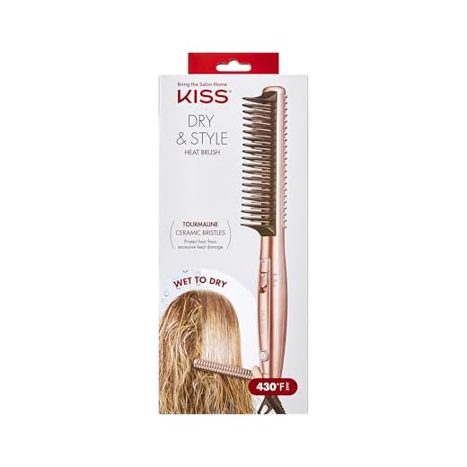 KISS Dry and Style Heat Brush, Wet to Dry Detangling and Volumizing Heat Comb, Tourmaline Ceramic Bristles, 2 Temperature Settings, Ultra Lightweight Handle, 360° Swivel Power Cord, 1.19 Lbs.