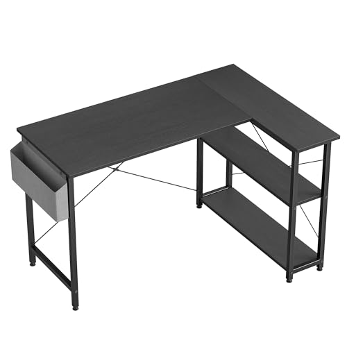 Cubiker L Shaped Desk, 55" Computer Desk with Reversible Storage Shelves Home Office Corner Desk Study Writing Gaming Table, Black