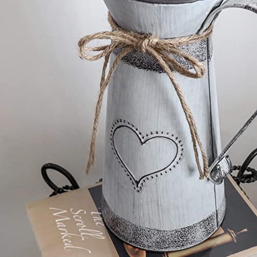 Soyizom Vintage French Pitcher Vase Galvanized Metal Rustic Vases For Dried Flowers,Farmhouse Decorative Pitchers Rustic Watering Milk Jug Vases For Kitchen Home Fireplace Country Decor-11''H Pitcher #TOP3
